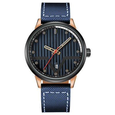 Material formado espada negra de cuero del reloj 3hands SUS316L del metal