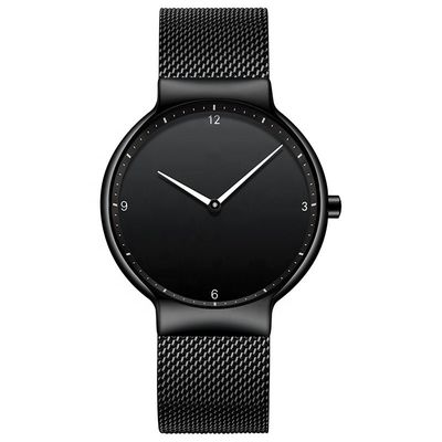 Reloj de acero inoxidable de la correa del negro negro del dial, reloj trasero de acero inoxidable del cuarzo