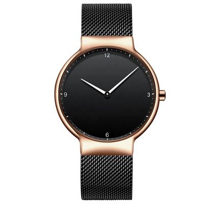 Reloj de acero inoxidable de la correa del negro negro del dial, reloj trasero de acero inoxidable del cuarzo