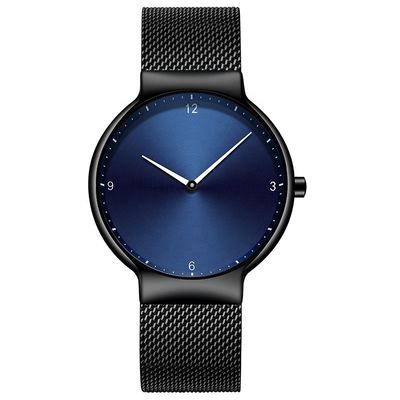 Reloj de acero inoxidable de la correa del negro negro del dial, reloj trasero de acero inoxidable del cuarzo
