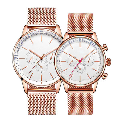 Reloj impermeable del cuarzo de los pares 3ATM, dial Rose Gold Couple Watch de 12m m