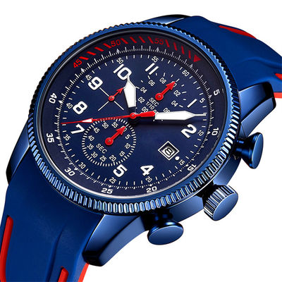 Movimiento para hombre multifuncional del cuarzo de los relojes de la aviación con la banda del silicón