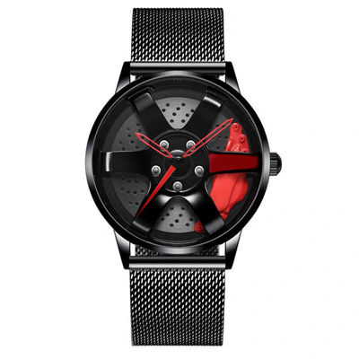 Competir con el reloj del cuarzo de la correa de la aleación de los hombres del reloj del disco del hueco del diseño de la rueda