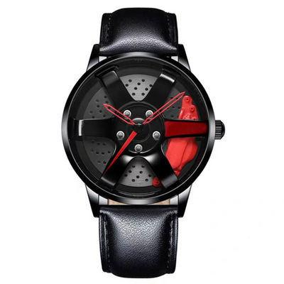 Competir con el reloj del cuarzo de la correa de la aleación de los hombres del reloj del disco del hueco del diseño de la rueda