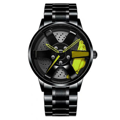 Competir con el reloj del cuarzo de la correa de la aleación de los hombres del reloj del disco del hueco del diseño de la rueda