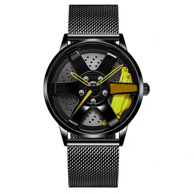 Competir con el reloj del cuarzo de la correa de la aleación de los hombres del reloj del disco del hueco del diseño de la rueda