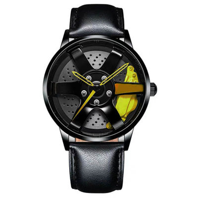Competir con el reloj del cuarzo de la correa de la aleación de los hombres del reloj del disco del hueco del diseño de la rueda