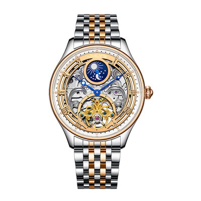 Relojes del cuarzo de la fase de la luna de la correa de cuero para los hombres para mujer