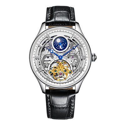Relojes del cuarzo de la fase de la luna de la correa de cuero para los hombres para mujer