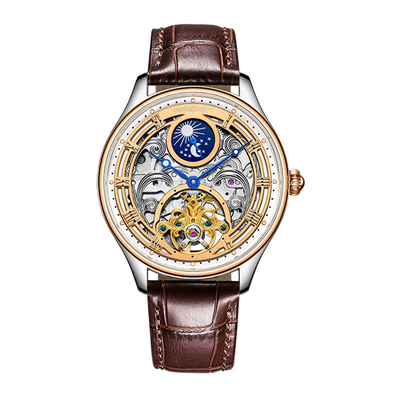 Relojes del cuarzo de la fase de la luna de la correa de cuero para los hombres para mujer