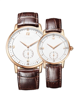 Reloj Diamond Quartz Watch auténtico de los pares del cuarzo de la banda del cuero de Brown