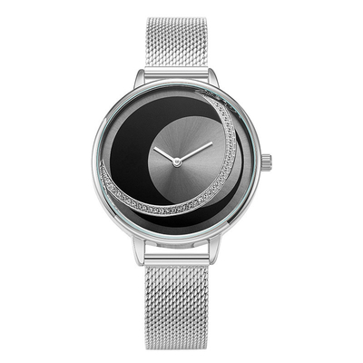 relojes Diamond Encrusted Mesh Strap Watch de cuero de la batería de cuarzo de la correa de 14m m