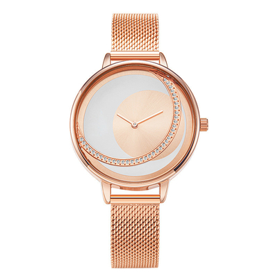 relojes Diamond Encrusted Mesh Strap Watch de cuero de la batería de cuarzo de la correa de 14m m