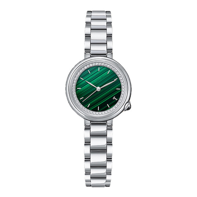 Correa de cuero de cristal mineral del reloj del cuarzo de las mujeres de SS316L