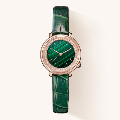 Correa de cuero de cristal mineral del reloj del cuarzo de las mujeres de SS316L