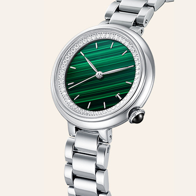 Correa de cuero de cristal mineral del reloj del cuarzo de las mujeres de SS316L