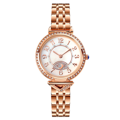 Banda de acero de la luna de la estrella de Diamond Ladies Quartz Watch Dia 26.5m m del dial del vintage