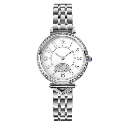 Banda de acero de la luna de la estrella de Diamond Ladies Quartz Watch Dia 26.5m m del dial del vintage