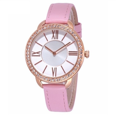 cuero 2035 del movimiento de Diamond Quartz Watch del dial de 9.8m m encrustado