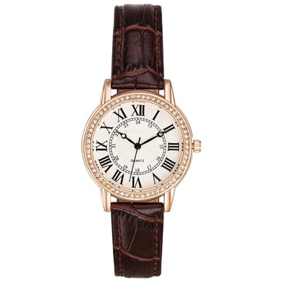 La PU cubre la batería Roman Scale Water Diamond de Diamond Quartz Watches con cuero 377