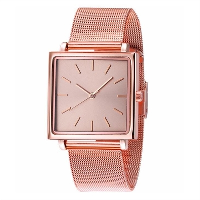 Caso simple elegante de acero inoxidable de Mesh Belt 32m m del reloj cuadrado del dial