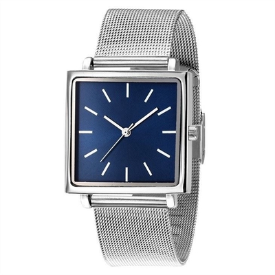 Caso simple elegante de acero inoxidable de Mesh Belt 32m m del reloj cuadrado del dial