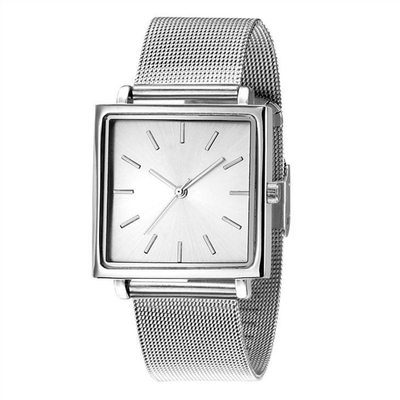 Caso simple elegante de acero inoxidable de Mesh Belt 32m m del reloj cuadrado del dial