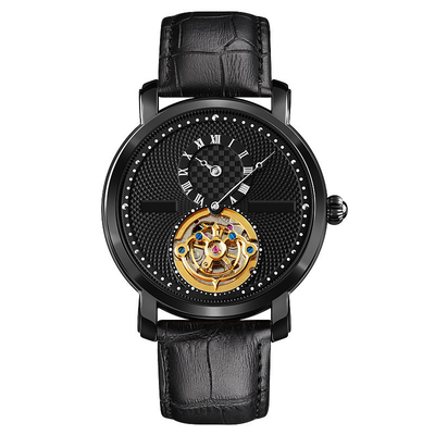 Reloj esquelético automático rotatorio de la prenda impermeable, un reloj mecánico de Tourbillon de la media aguja