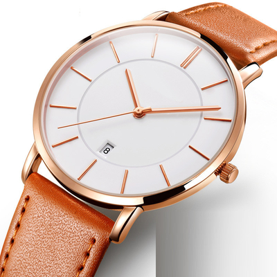 El vestido ultra fino del cuarzo mira el dial grande simple de cuero para los hombres de negocios