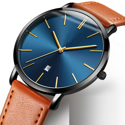 El vestido ultra fino del cuarzo mira el dial grande simple de cuero para los hombres de negocios