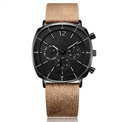 Forma cuadrada del cuarzo de los hombres de los relojes de la microfibra dial mecánico casual de la correa del pequeño