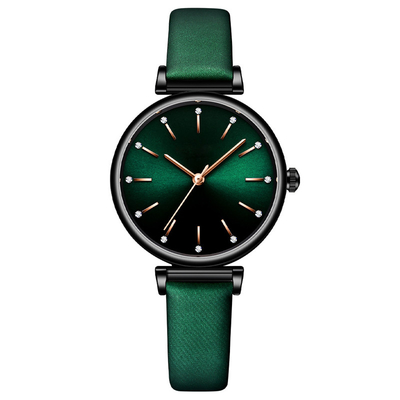 Relojes de señoras de lujo de cuero de la correa de cuero del reloj del puño de las mujeres del cuarzo de la aleación