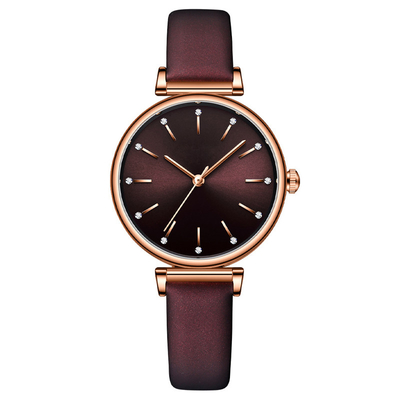 Relojes de señoras de lujo de cuero de la correa de cuero del reloj del puño de las mujeres del cuarzo de la aleación
