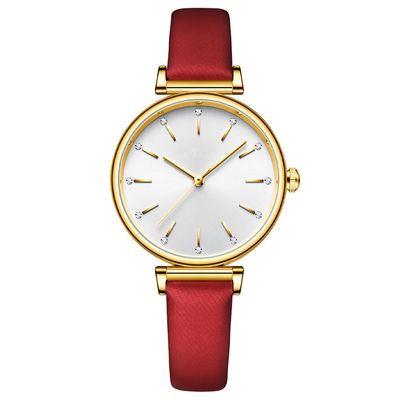 Relojes de señoras de lujo de cuero de la correa de cuero del reloj del puño de las mujeres del cuarzo de la aleación