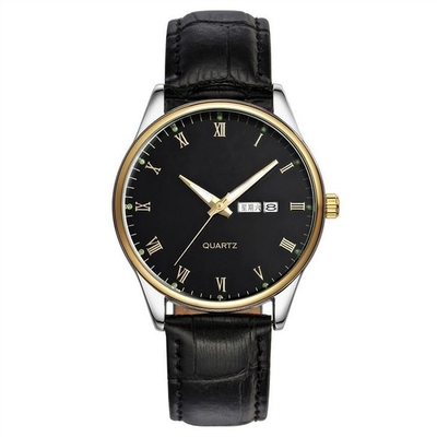 Niebla anti del reloj de la correa de cuero de Brown del cuarzo luminoso dual para hombre del calendario