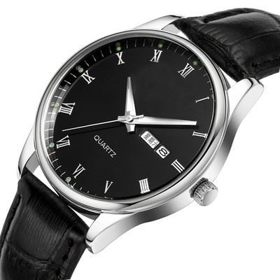 Niebla anti del reloj de la correa de cuero de Brown del cuarzo luminoso dual para hombre del calendario