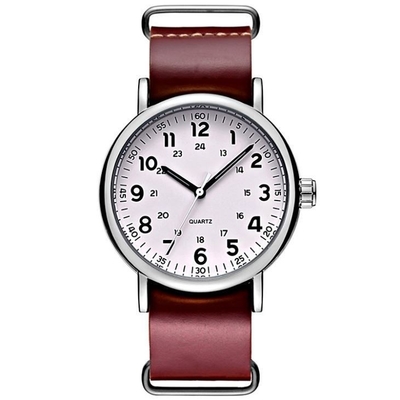 Hebilla de acero inoxidable de cuero de la correa de cuero de Brown del reloj del cronógrafo de la banda del ODM