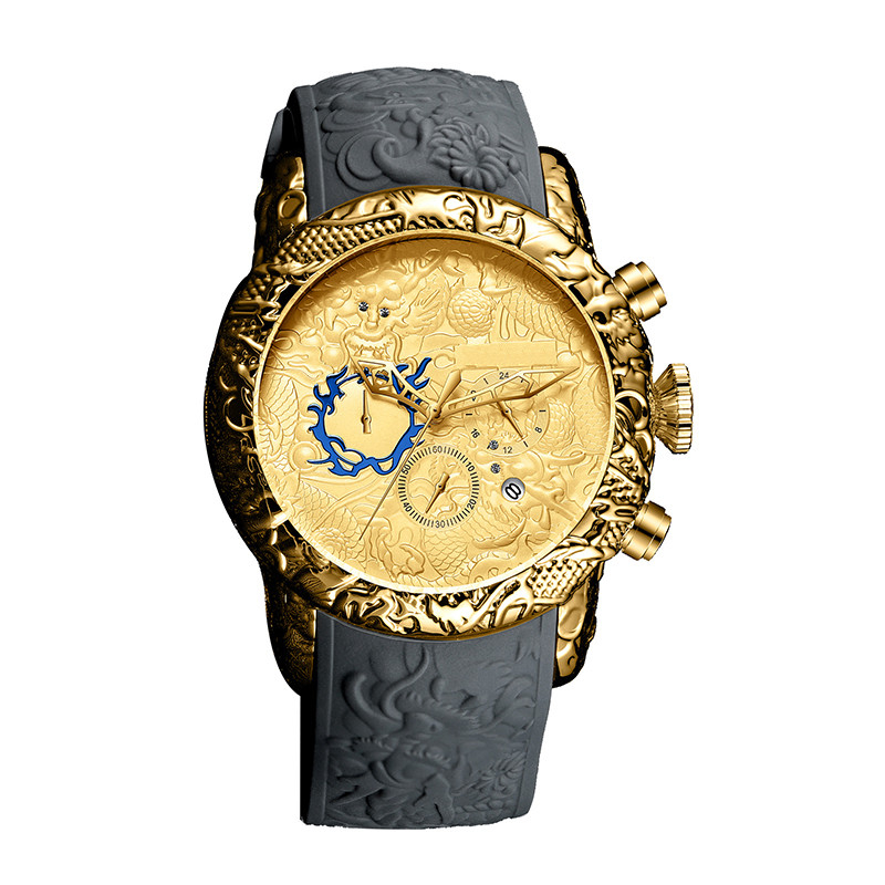 Cuarzo análogo 3D Dragon Design Frog Tape de la fecha de la prenda impermeable del cronógrafo del reloj de los hombres grandes del dial