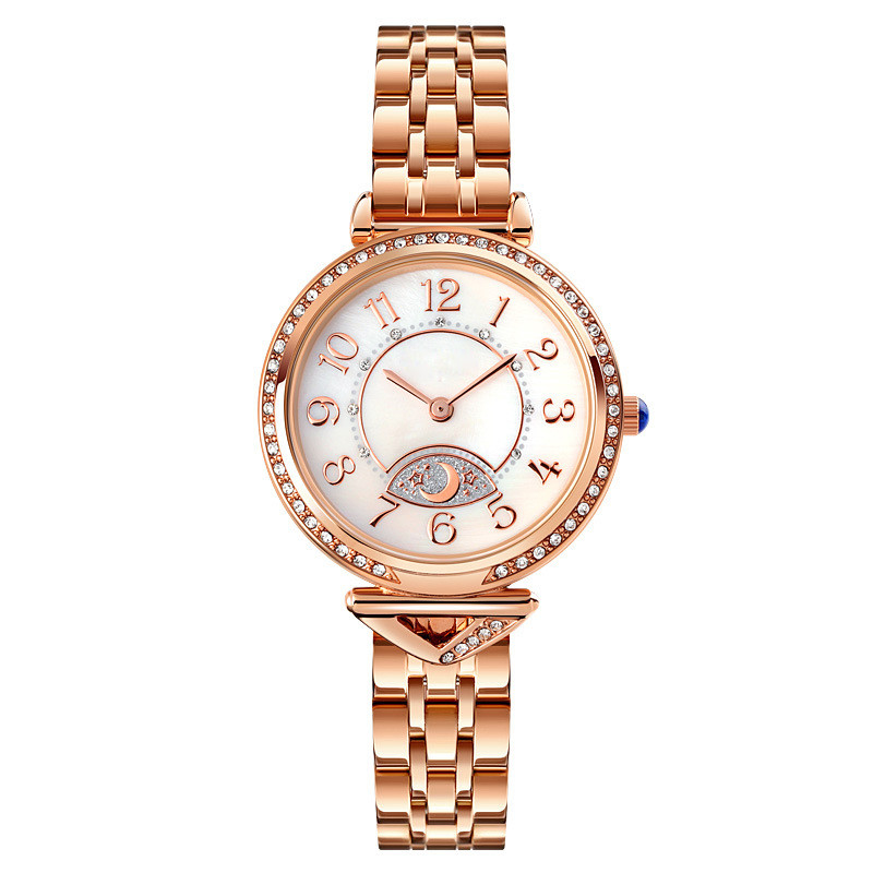 Banda de acero de la luna de la estrella de Diamond Ladies Quartz Watch Dia 26.5m m del dial del vintage
